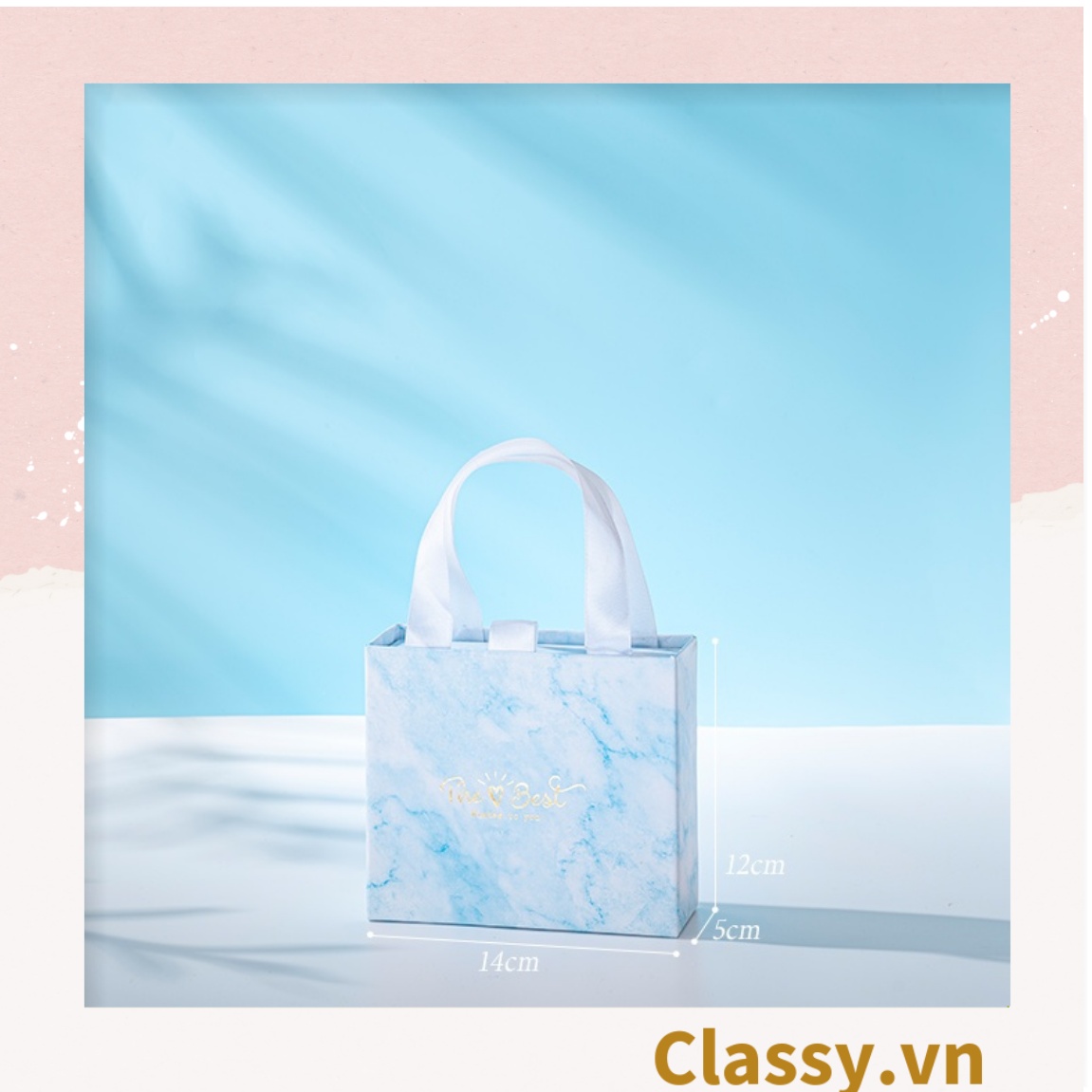 Hộp giấy cứng đựng quà tặng in chữ THE BEST có quai xách, chất liệu cứng cáp 3 kích thước