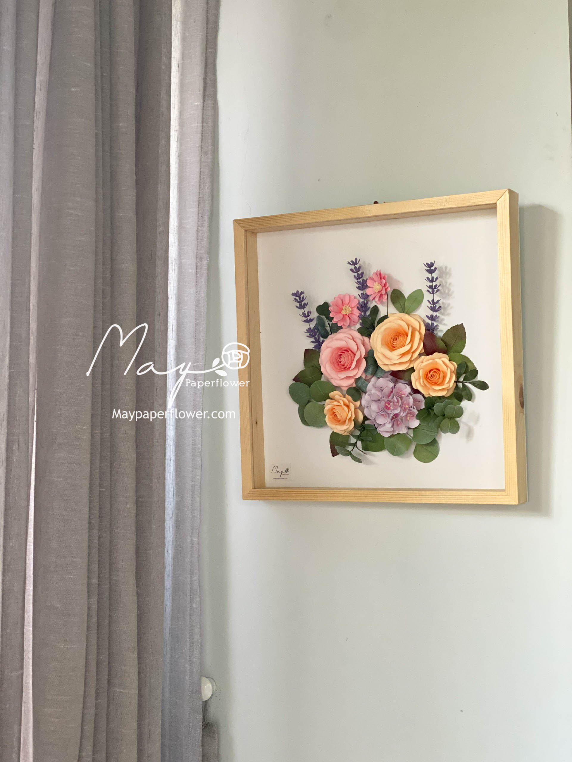 Tranh hoa giấy handmade trang trí cao cấp SNAPSHOT Giverny 40x40 cm - Maypaperflower Hoa giấy nghệ thuật