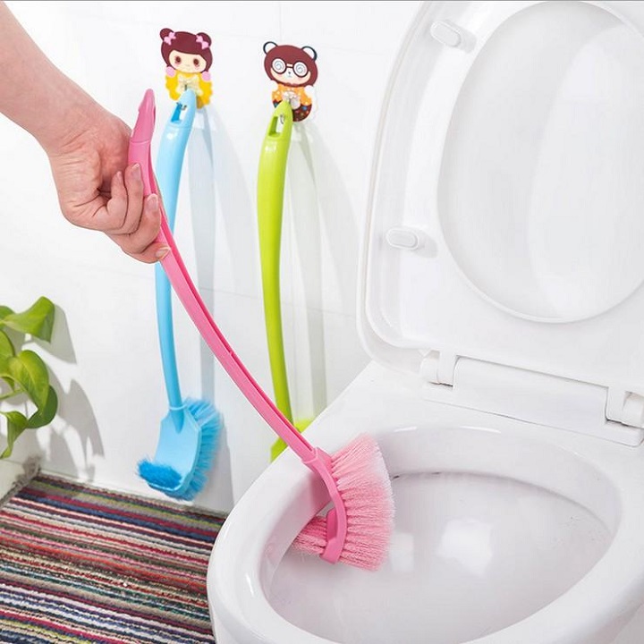 Cọ bồn cầu toilet 2 đầu  cán dài lông chổi mềm bằng nhựa cao cấp