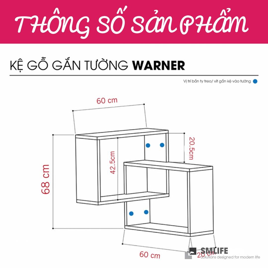 Kệ gỗ treo tường trang trí hiện đại SMLIFE Warner  | Gỗ MDF dày 17mm chống ẩm | D60xR60xC68cm - Màu