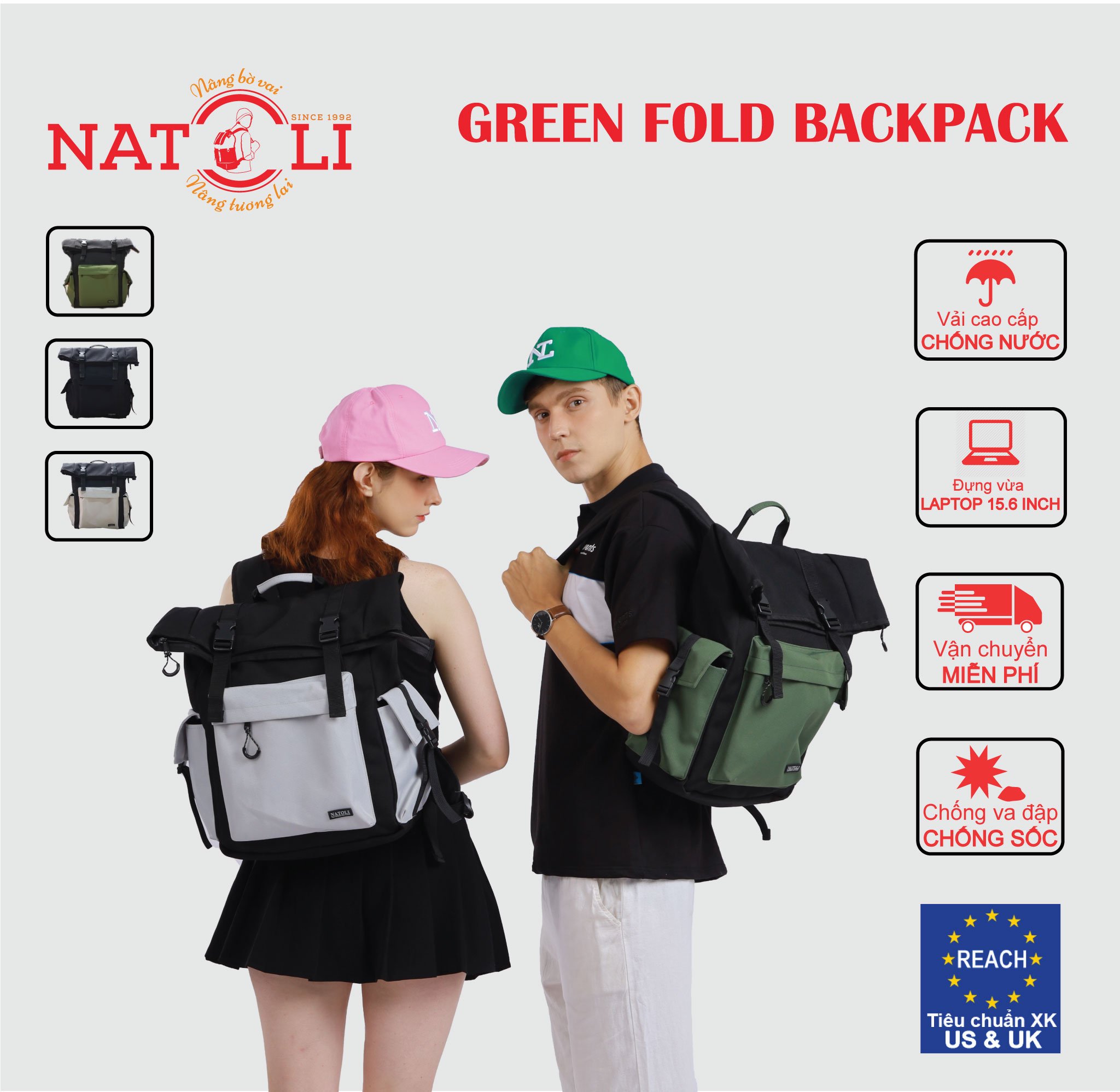 Balo Thời trang Thương Hiệu NATOLI BST FOLD BACKPACK B10 chất vải canvas kháng nước cao cấp