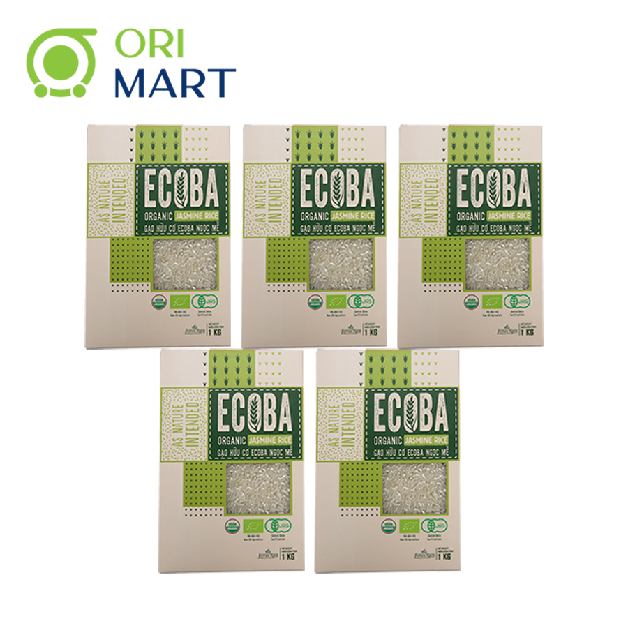 Combo 5 Gạo Hữu Cơ Ecoba Ngọc Mễ ORIMART Ecoba Organic Jasmine Rice Ngon Dẻo Đạt Chuẩn An Toàn Túi 1Kg