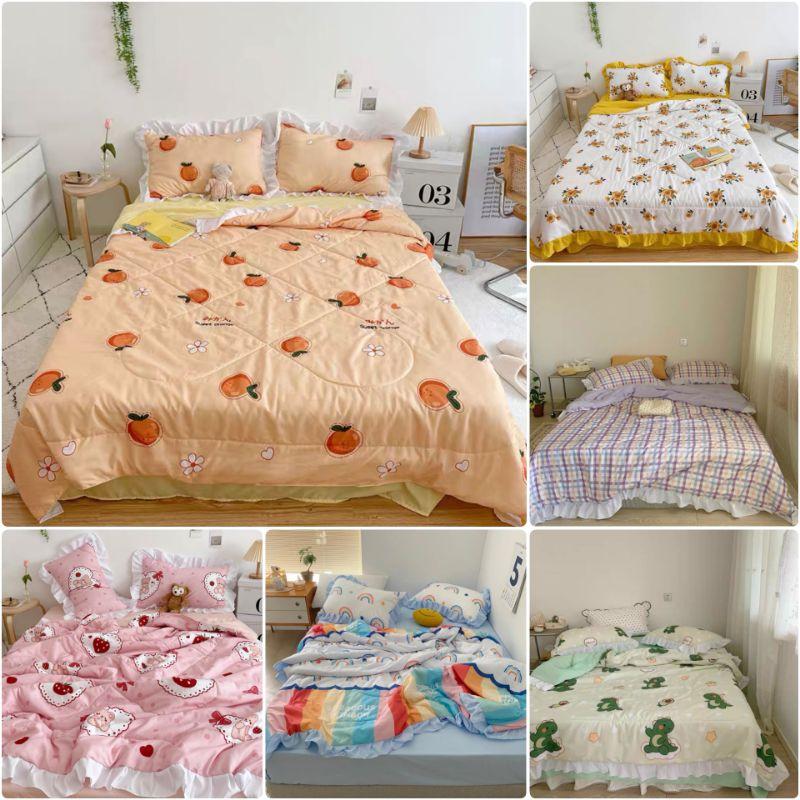 Bộ chăn ga gối Cotton đũi chăn chần hè LEEBedding, chăn ga Hàn Quốc, miễn phí bo chun drap ga giường theo yêu cầu