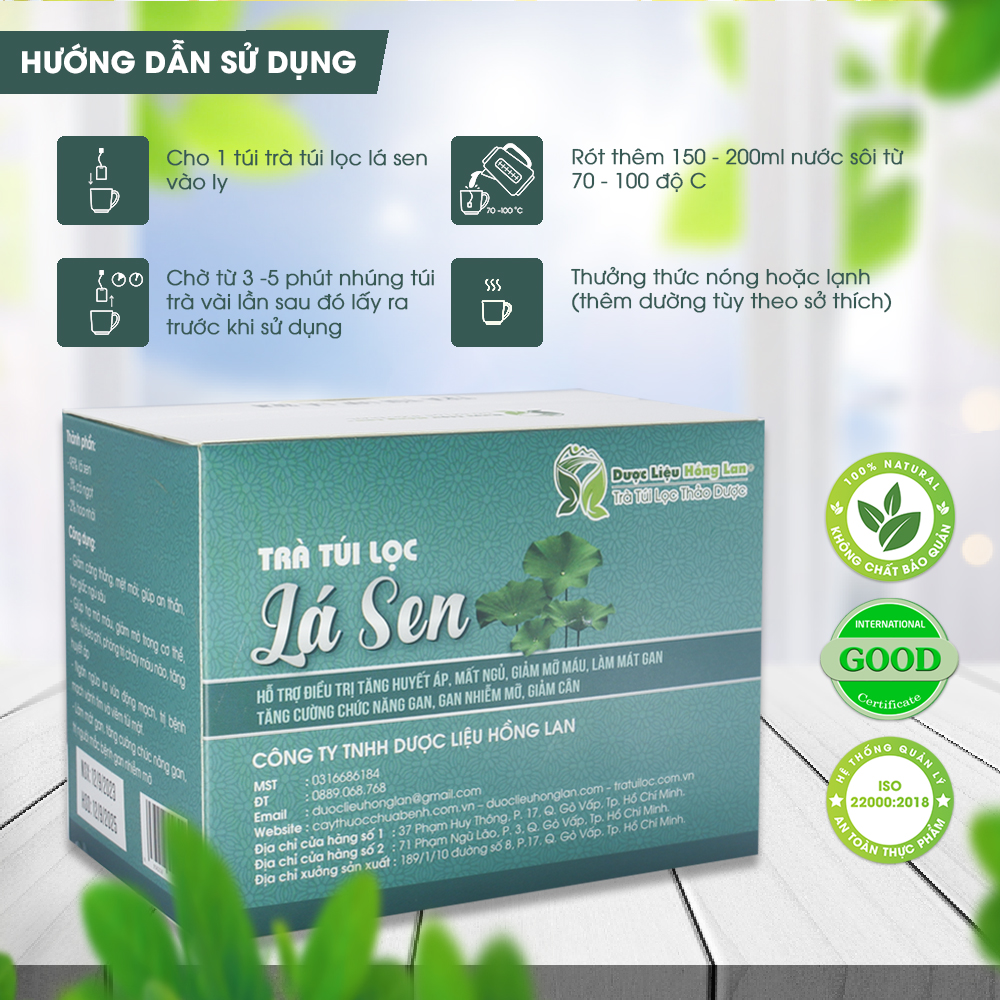 Trà Túi Lọc Lá Sen 60g (20gói x 3g) Dược Liệu Hồng Lan