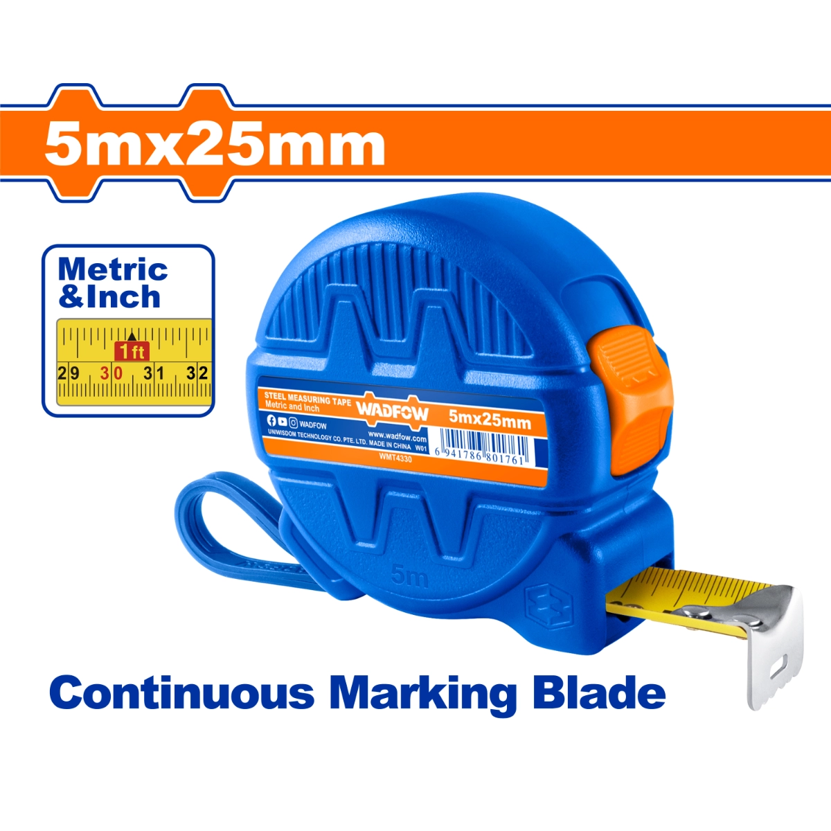 THƯỚC KÉO THÉP NỀN VÀNG 5X25MM WMT4330 WADFOW - HÀNG CHÍNH HÃNG