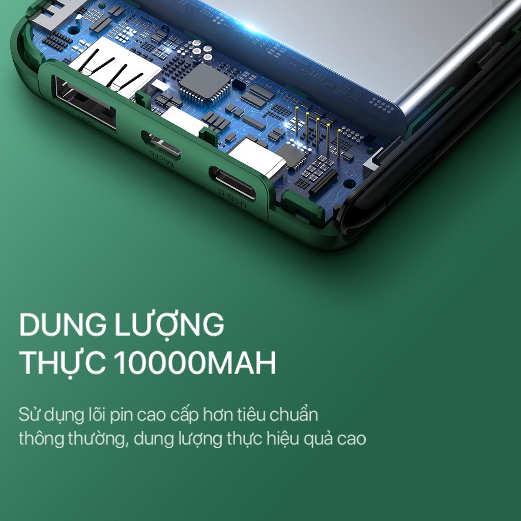 Pin Sạc Dự Phòng ROBOT RT180 10000mAh Thiết Kế Nhỏ Gọn 1 Cổng USB Và 1 Cổng Micro/Type-C - Hàng Chính Hãng