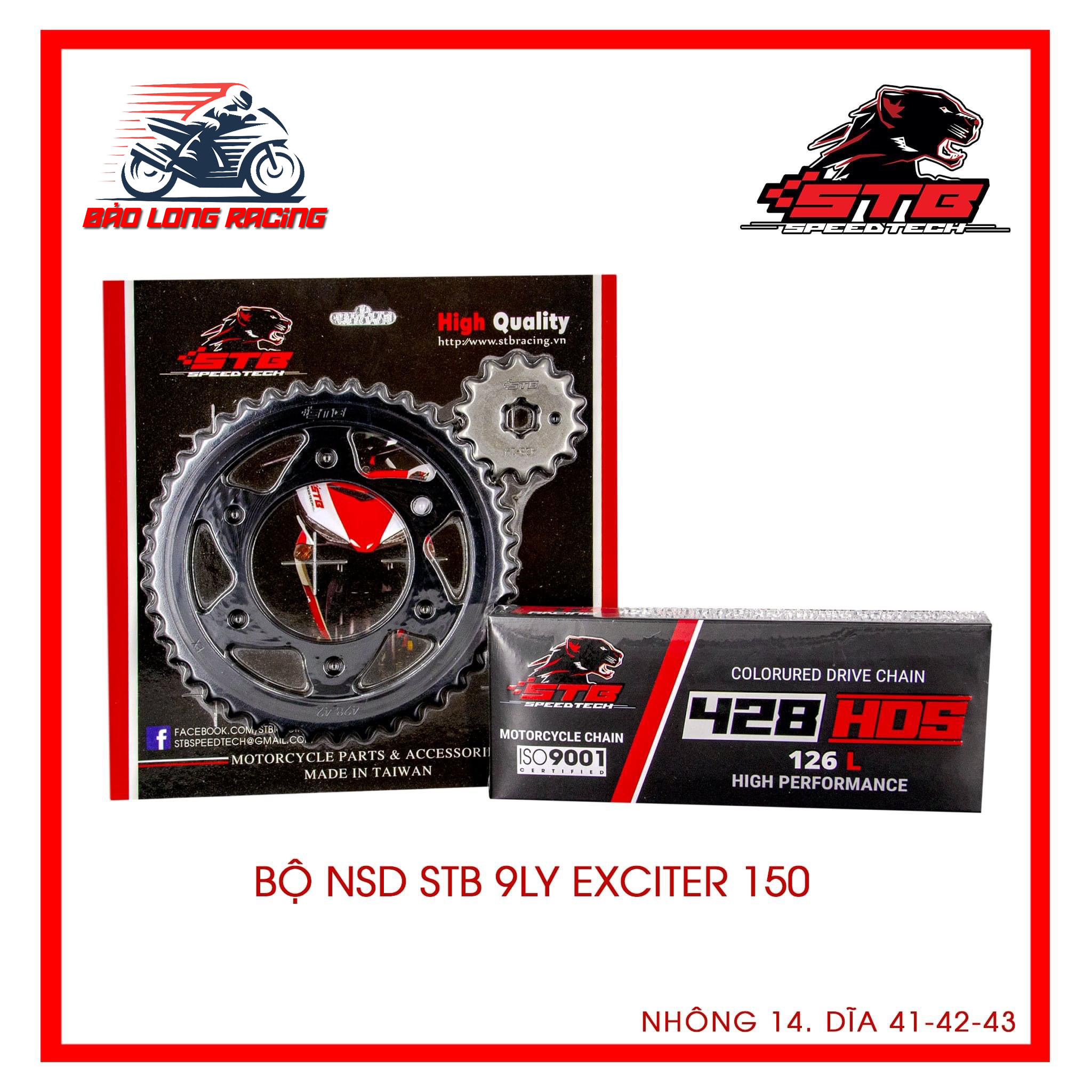 Bộ Nhông Đĩa 428- 14T*42T gắn cho Exciter 150