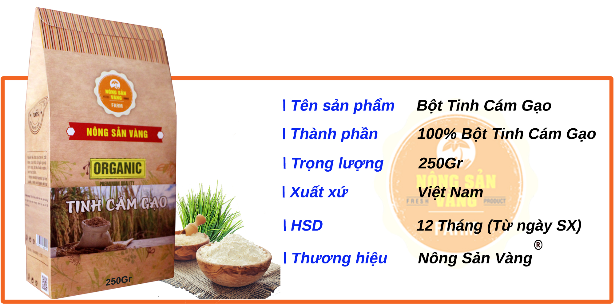 Tinh Bột Cám Gạo Nguyên Chất 250gr - Nông Sản Vàng