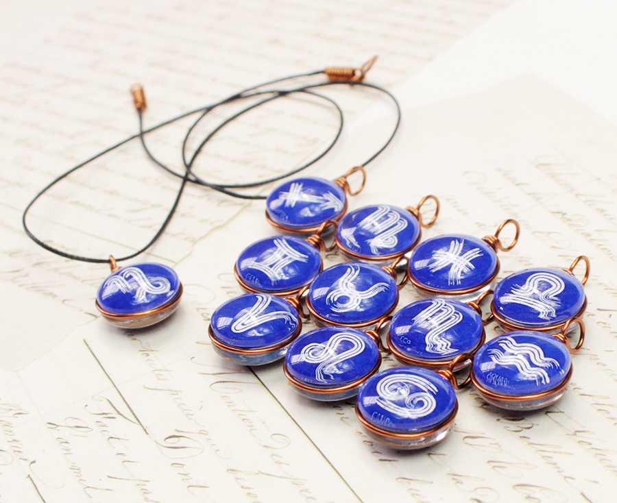 Dây chuyền mặt 14mm hình 12 cung hoàng đạo Zodiac màu sắc tươi sáng 14MM-004