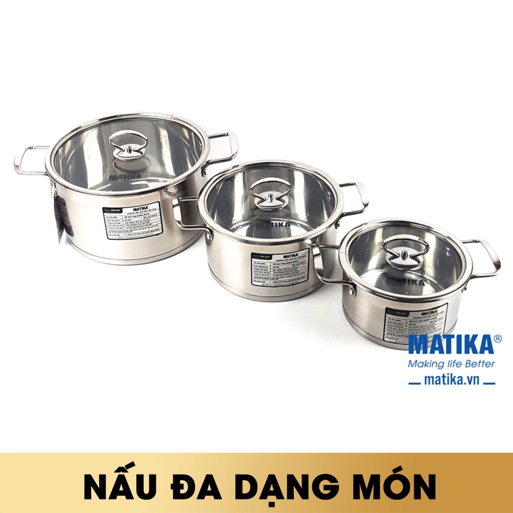 Bộ nồi inox 5 đáy,nồi inox cao cấp Matika MTK-C5 dùng được bếp từ,hiện đại-HÀNG CHÍNH HÃNG