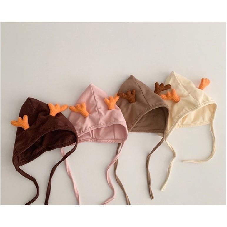 Mũ Cột Dây Tai Tuần Lộc Chất Cotton 2 Lớp Co Giãn Nhẹ Cho Bé Từ 3-12 Tháng