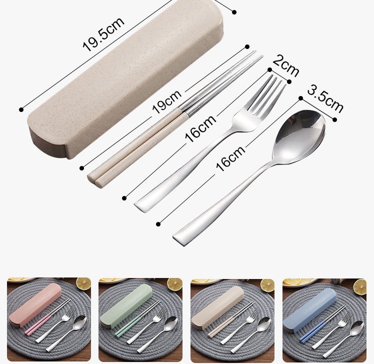 Bộ Muỗng Đũa Nĩa Lúa Mạch Tặng Kèm Hộp Đựng Xịn Xò - Hàng chính hãng