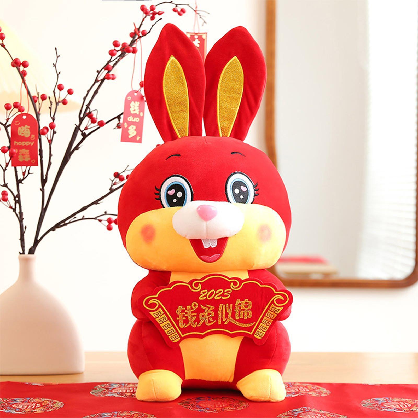 Chinese New Year Plush Toys Bunny Cute Figurine Ornament for New Year Gift Holiday