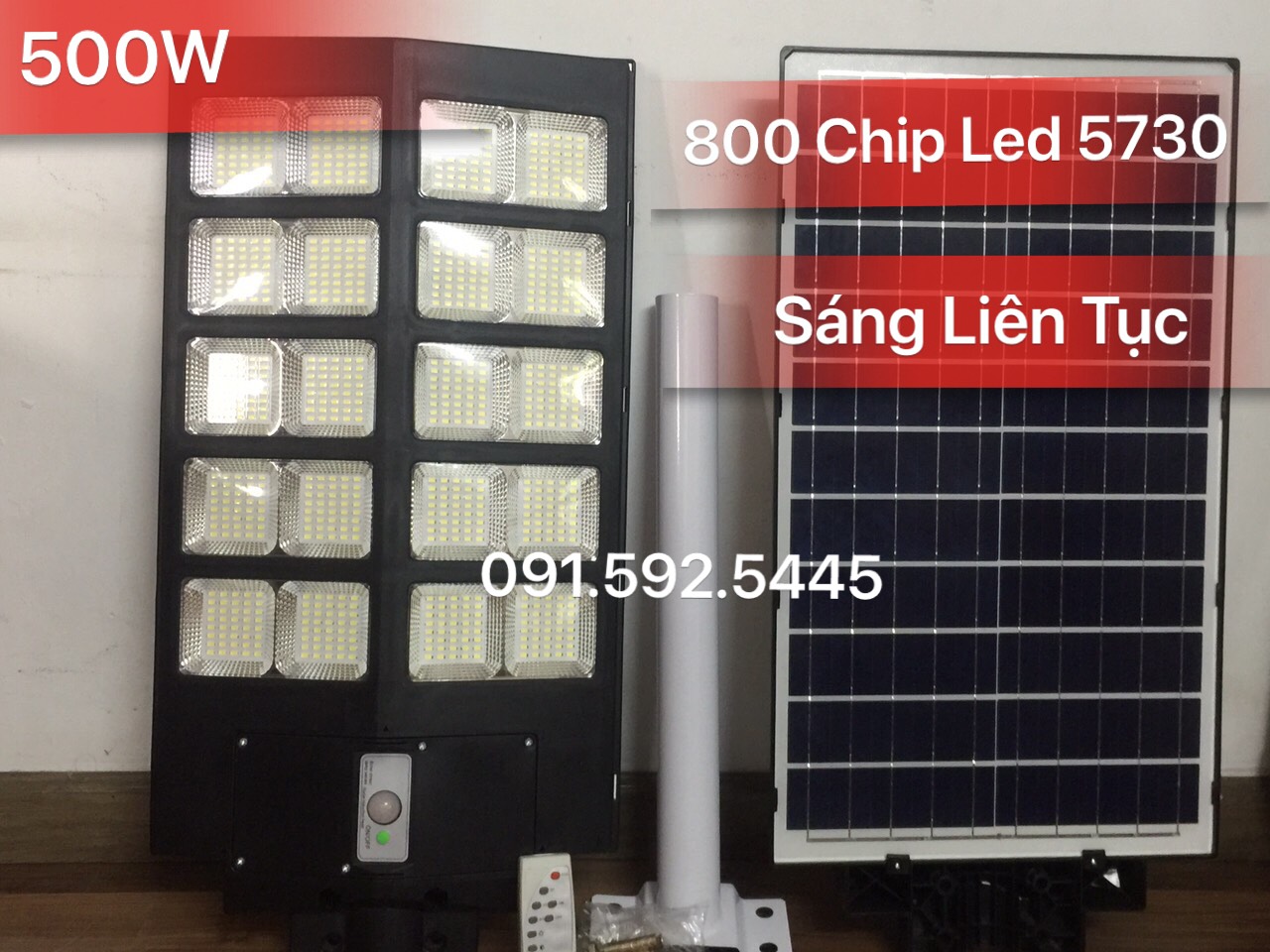 Đèn Năng Lượng Mặt Trời 500w Liền Thể, 800 Chip Led, Sáng Liên Tục. Đủ Công Suất