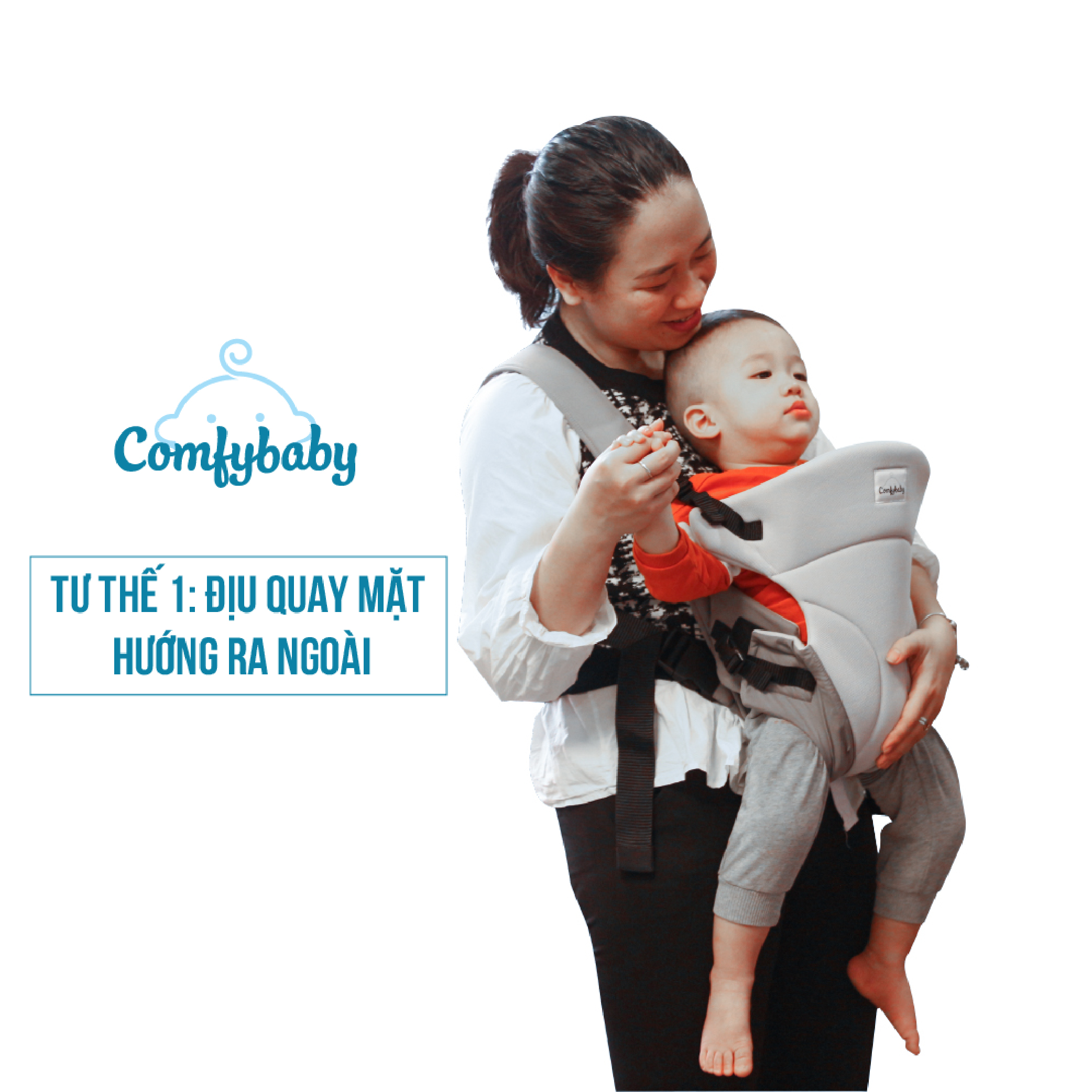 Địu em bé 3 tư thế có đỡ cổ sơ sinh - thoáng khí chống gù cho bé ComfyBaby CF-BK010  - Màu Xám