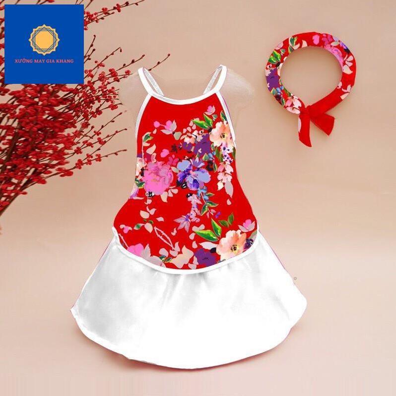 Áo yếm + váy + mấn cùng tông, phi lụa in họa dành cho bé gái - Quần áo trẻ em - GiaKhang .