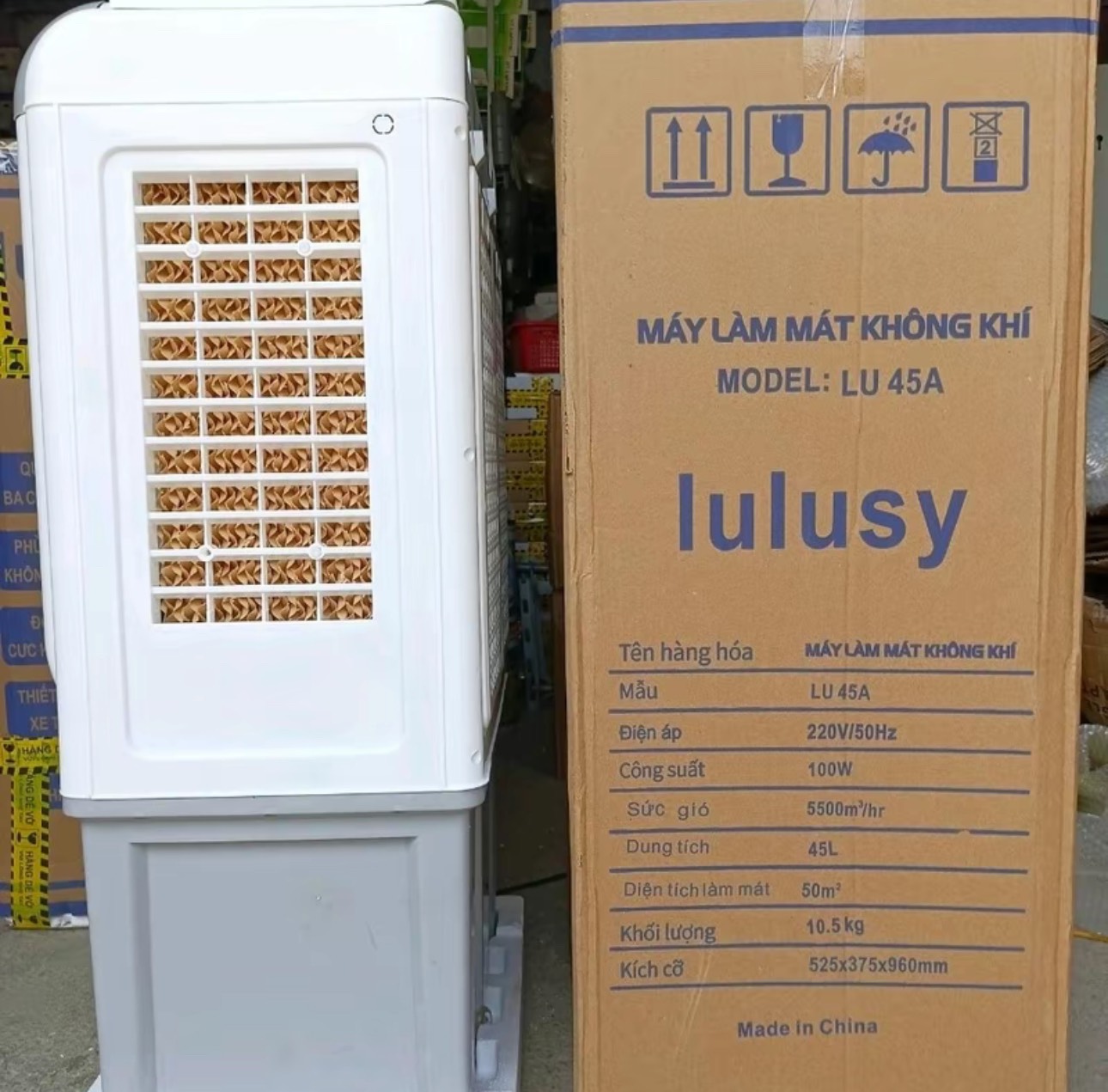 Quạt điều hoà hơi nước 45 lít Lulusy 45A + tặng 2 đá khô có bánh xe, Motor đồng bền bỉ, êm ái, tiết kiệm điện, dễ dàng vệ sinh, hàng nhập khẩu