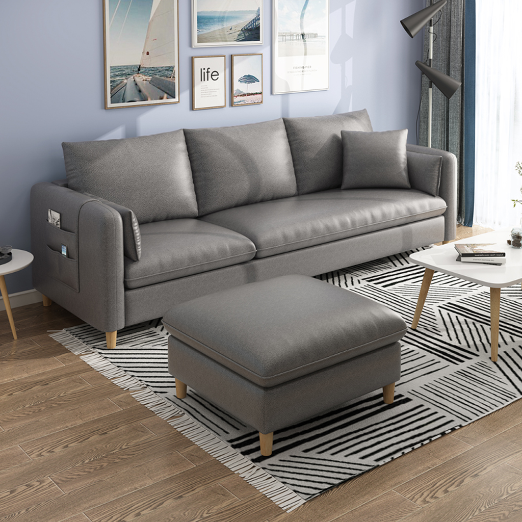 Ghế Sofa Băng có Đôn kích thước 1m8 khung gỗ sồi chống mối mọt, cong vênh vải chống thấm nước tuyệt đối mã HB-14