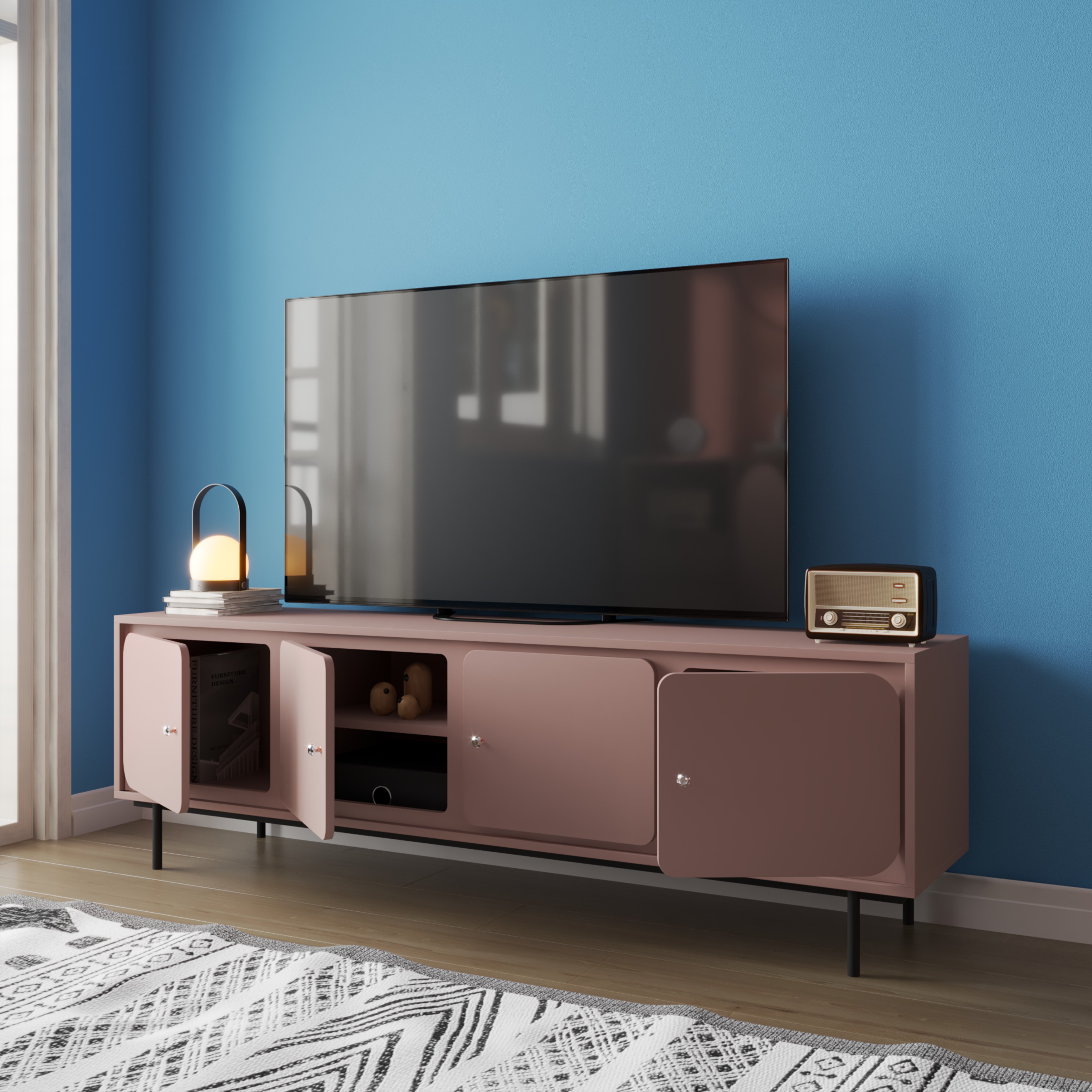 [Happy Home Furniture] SWEETY , Tủ TV 4 cánh mở - chân sắt , 180cm x 40cm x 56cm ( DxRxC), KTV_017
