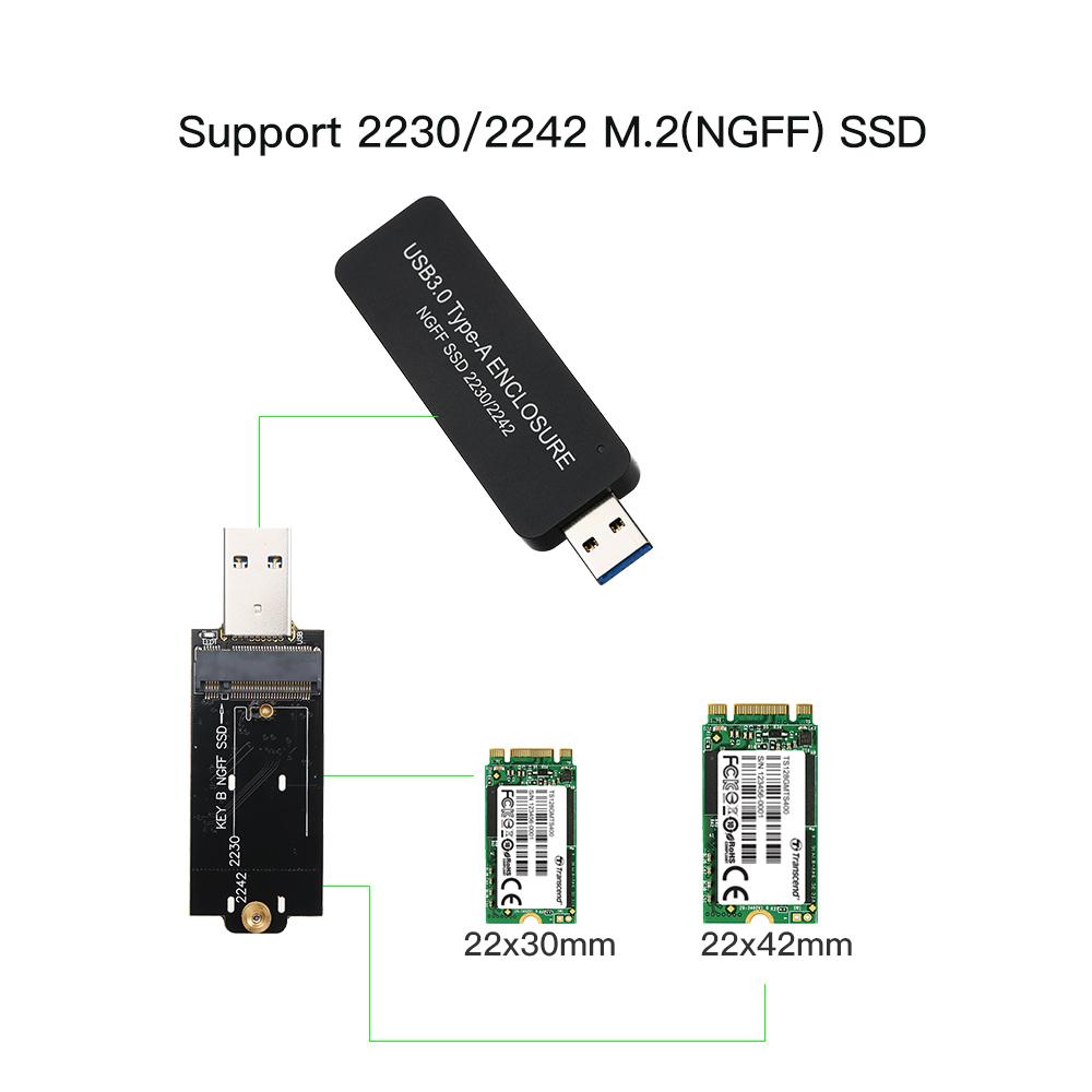 Ổ cứng di động có thể thu vào NGFF / M.2 SSD sang USB 3.0 Loại-A 72mm