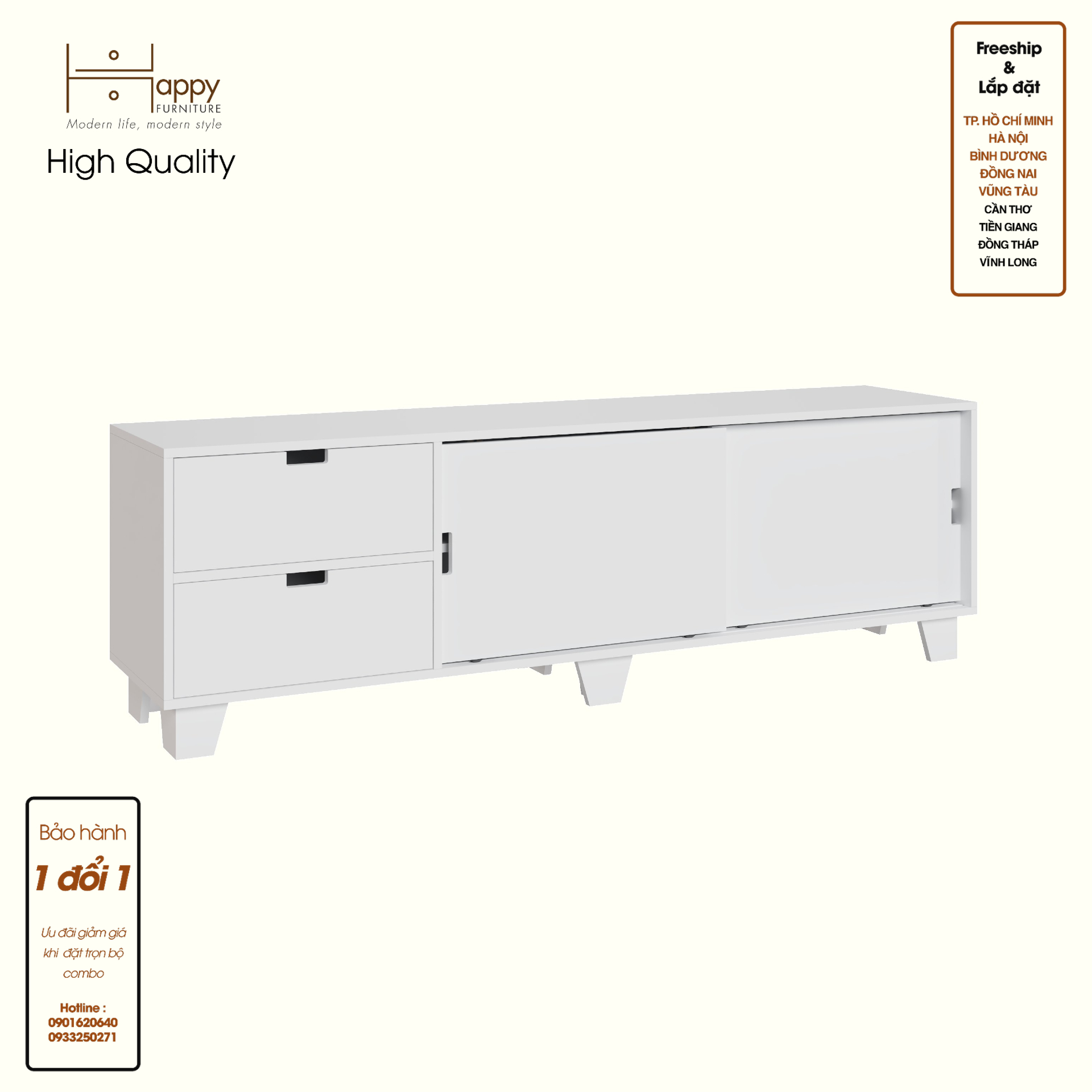 HAPPY FURNITURE , ALVA - Kệ TV 2 ngăn kéo 2 cửa lùa, KTV_065 , 180cm x 40cm x 56cm DxRxC