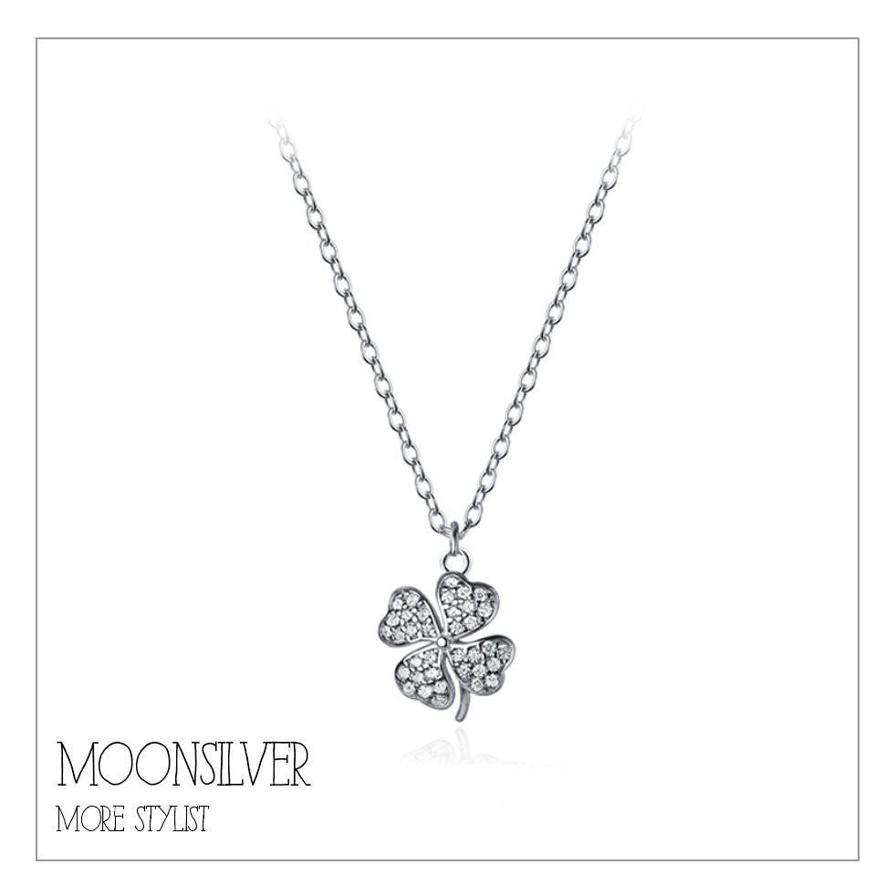 Dây chuyền vòng cổ bạc nữ cỏ bốn lá đính đá cỏ 4 lá Moonsilver