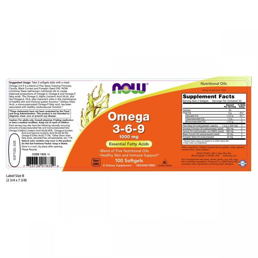 Thực Phẩm Chức Năng Tăng Cường Hệ Miễn Dịch, tim mạch Omega 3-6-9 NOW Foods USA