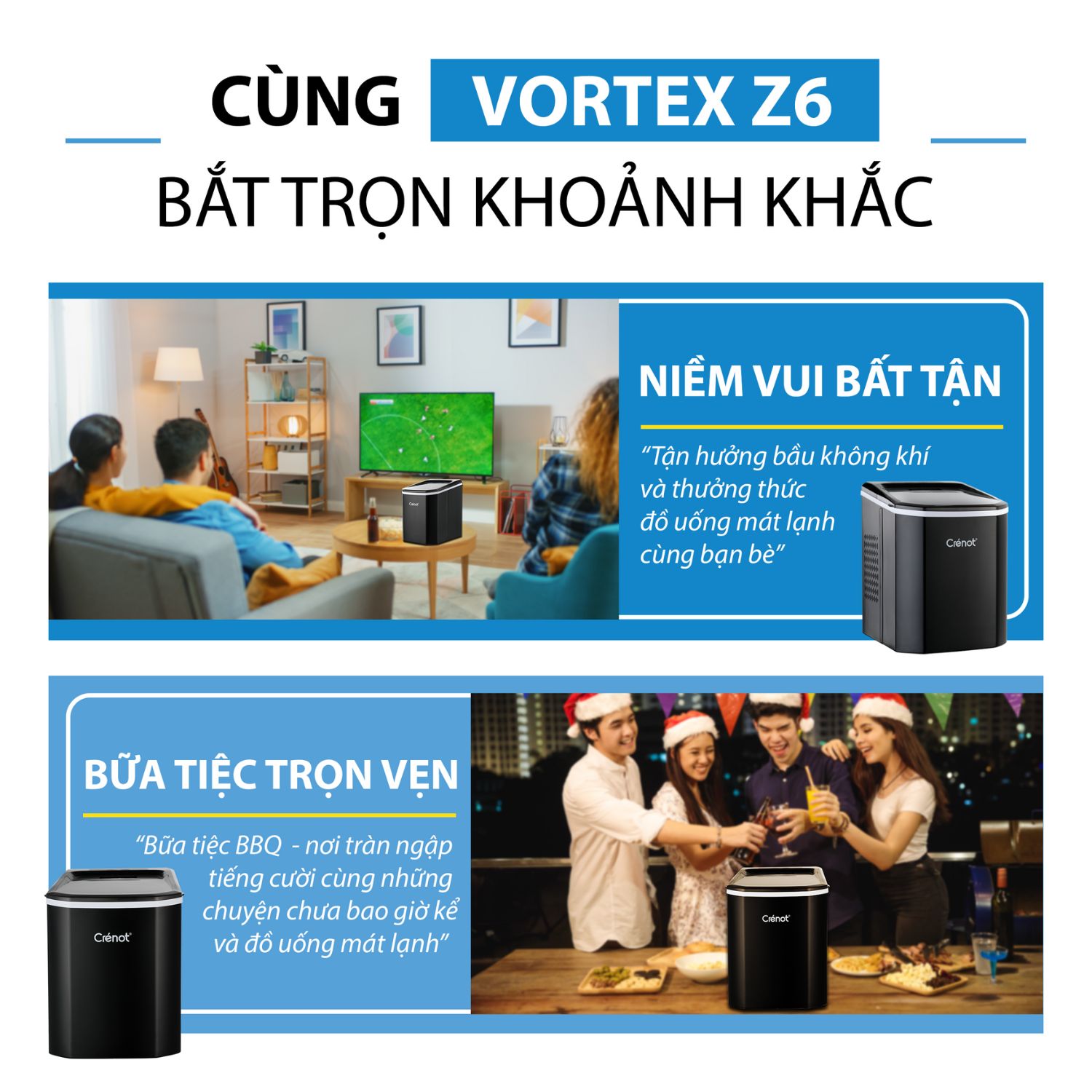 Máy Làm Đá Viên CRENOT VORTEX V6 Tủ Đá Giữ Nhiệt Mini Gia Đình Tạo Đá Siêu Tốc Trong 9 -15 Phút - Hàng chính hãng