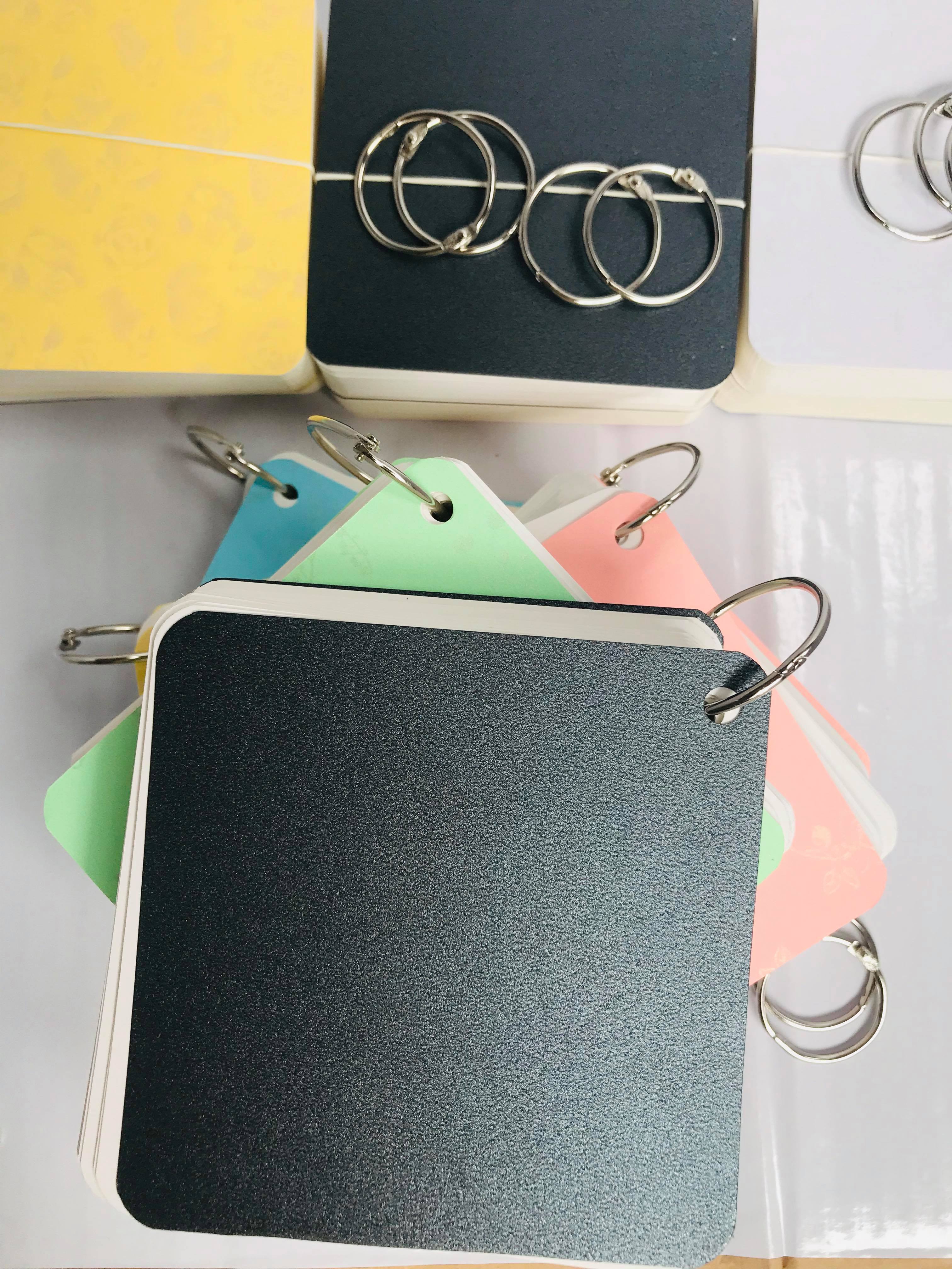 Combo 2 tập Flashcard trắng khổ lớn 10x10cm dày đẹp định lượng 350gsm 100 thẻ dày 5cm. Flashcard trắng 100 thẻ khổ lớn 10x10cm tặng kèm 2 khoen móc. Flasshcard trắng khổ lớn dùng để học hoặc vẽ