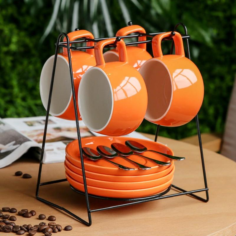 Bộ Cốc Sứ + Đĩa + Muỗng + Giá Đỡ Xinh Xắn Tiện Dụng