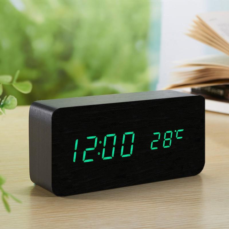 Đồng hồ giả gỗ LED AIWAN để bàn đo thời gian, nhiệt độ phòng hiện đại, tiện dụng hình chữ nhật.