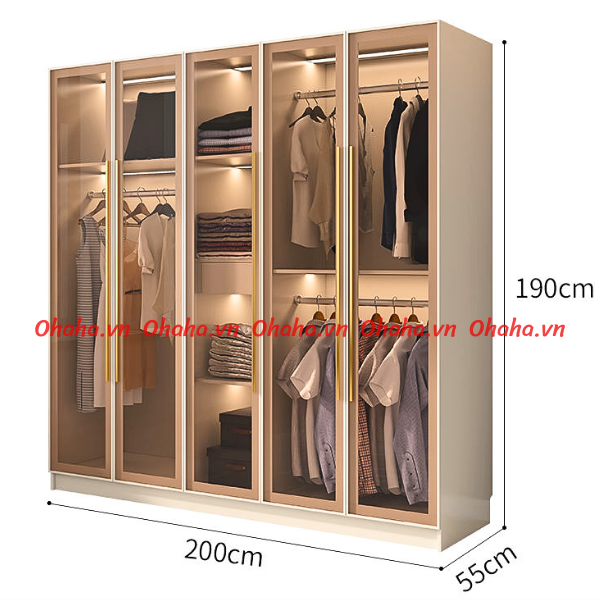 TỦ QUẦN ÁO CÁNH KÍNH OHAHA CÓ KÈM ĐÈN LED - TCK004