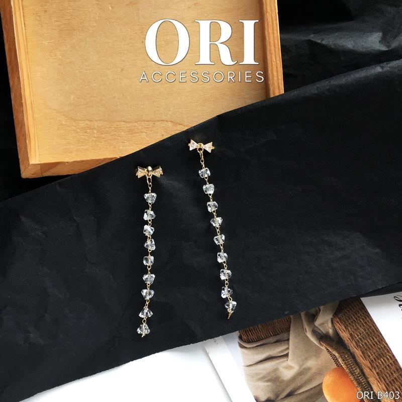 Bông tai nữ dáng dài hình nơ đính đá Engelbert thời trang xinh xắn ORI ACCESSORIES B403