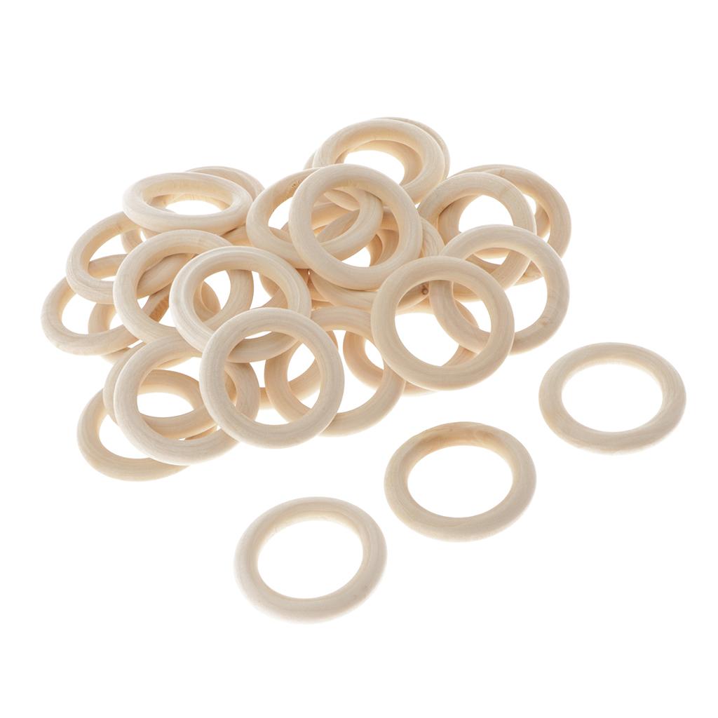 80x Unpainted Wooden Circle Rings Plain Hoop Loop Connector For Art Craft