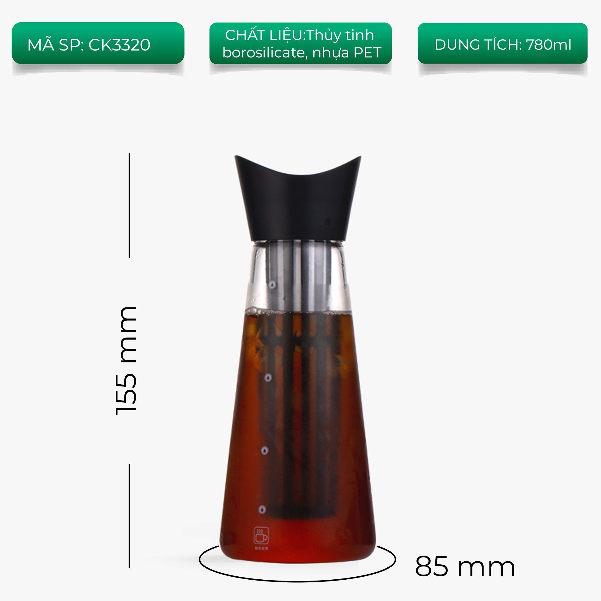 Bình thủy tinh pha cà phê cold brew ngâm lạnh detox trà CAFE DE KONA