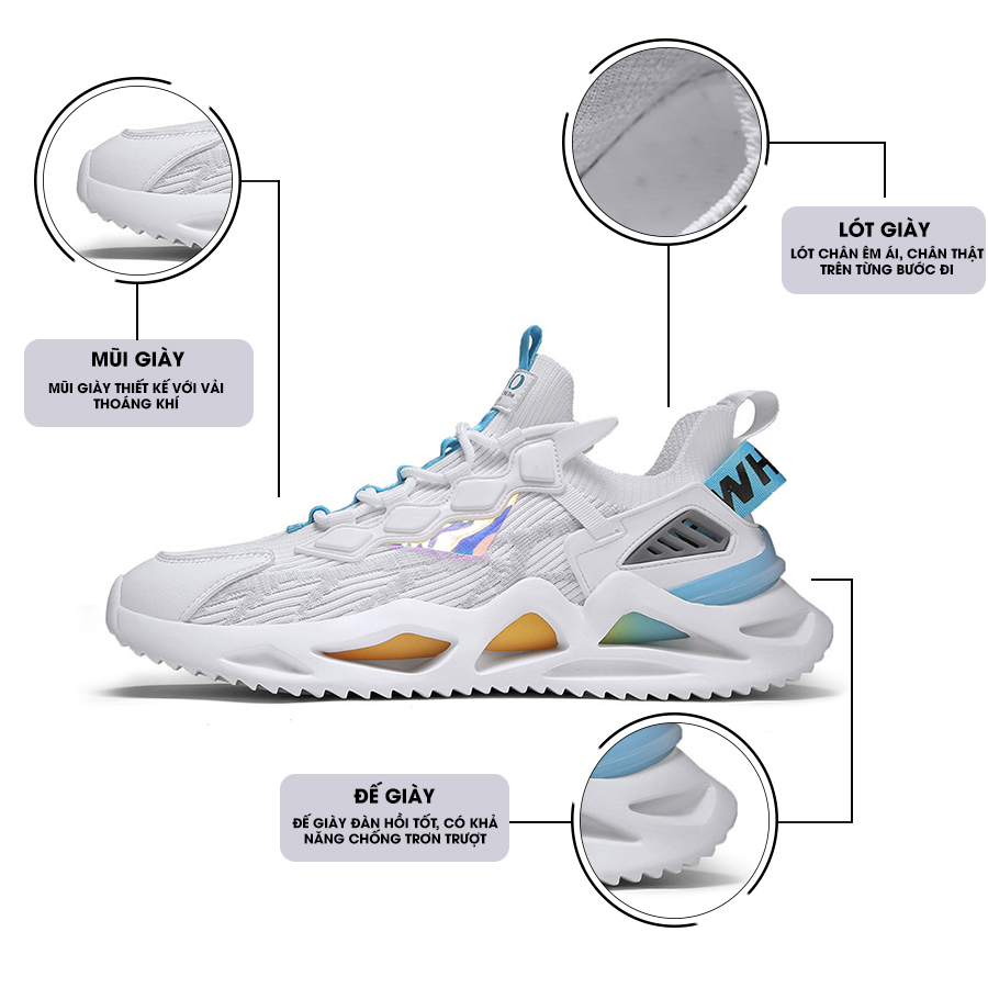 Giày Thể Thao Nam GEMI - Giày Sneaker Màu Đen - Trắng, Giày Thể Thao Dệt Kim, Nhẹ Nhàng, Êm Ái - G5441