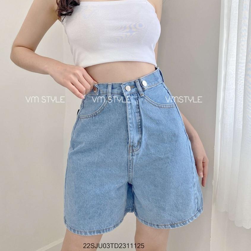 Quần sort jean ống rông nữ lưng cao 3 nút