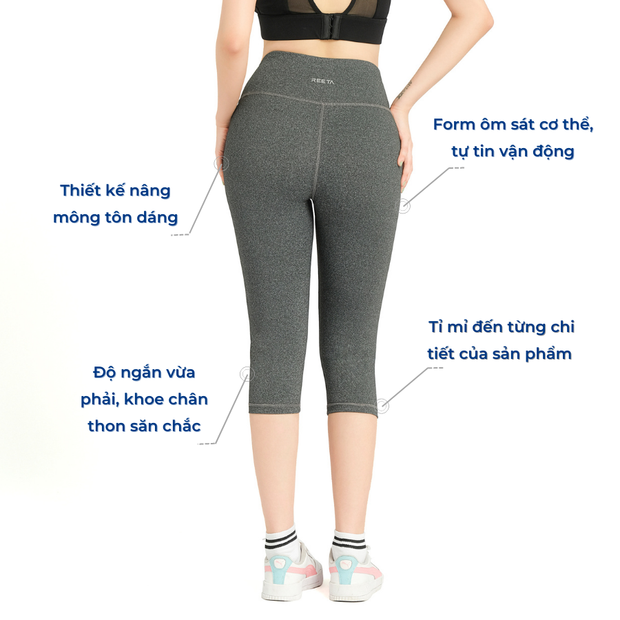 Quần legging lửng nữ REETA, dáng thể thao co giãn tốt, nâng mông tự tin tập luyện có nhiều màu lựa chọn - A1791