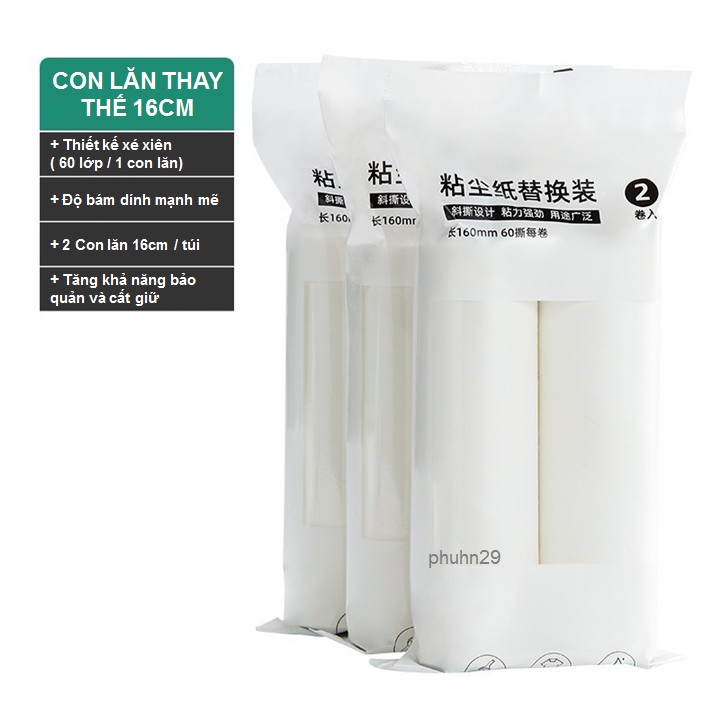 Cây Lăn Bụi Quần Áo, Ga Giường, Sofa, Lăn Lông Chó Mèo 16cm Có Lõi Thay Thế Tiện Lợi - PEAFLO
