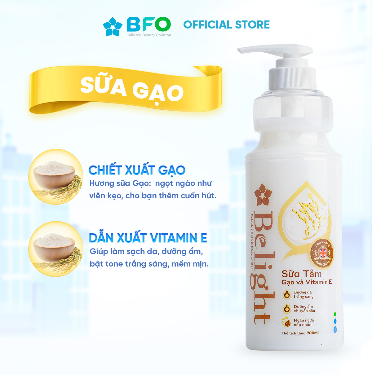 Sữa Tắm Lưu Hương Dưỡng Trắng Dưỡng Ẩm Belight Dưỡng Da Mềm Mịn Chiết Xuất Thiên Nhiên 700ml