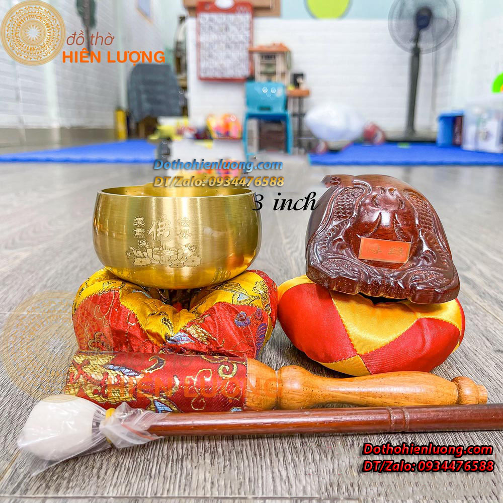 Bộ Chuông Mõ Màu Vàng Trơn Bằng Đồng Đài Loan  - Đồ Thờ Hiên Lượng