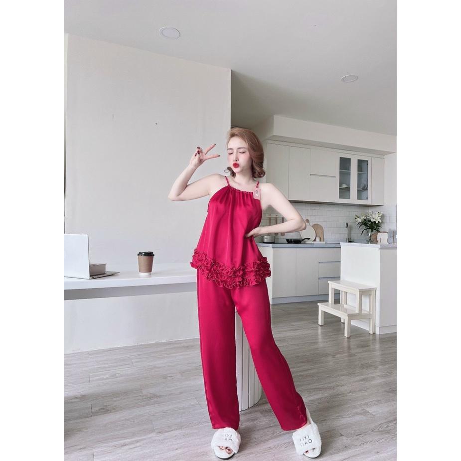 Đồ Ngủ Nữ Mặc Nhà Quần Dài Chất Lụa LATIN Đẹp, Mát, Ít Nhăn, Đường May Đẹp- Kiểu Đồ Ngủ Sexy, Freesize Dưới 58kg