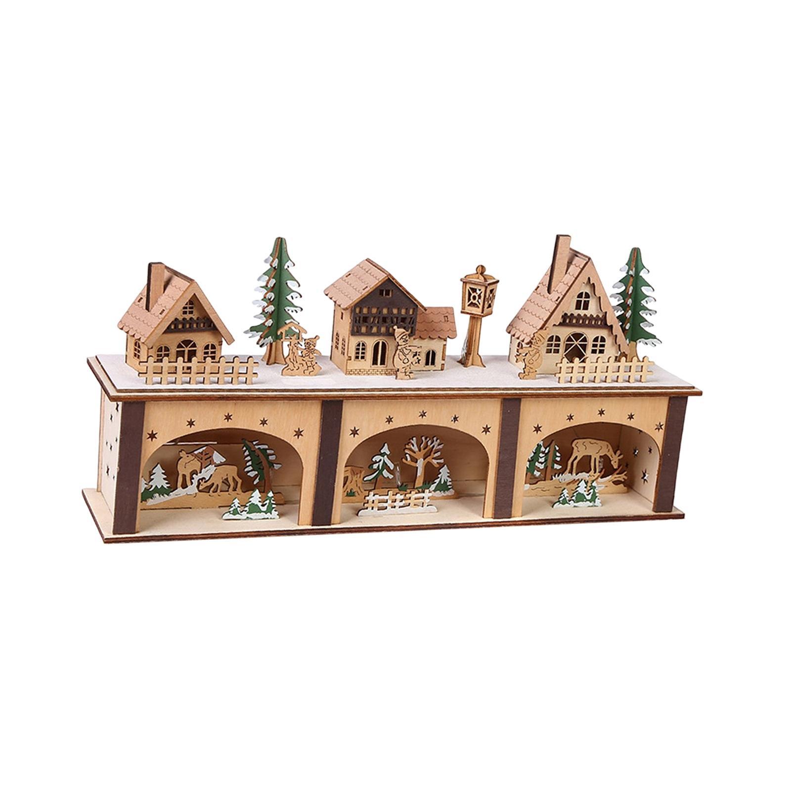 Wooden House Warm White Building Set Landscape Decor for Party Ornament Style A