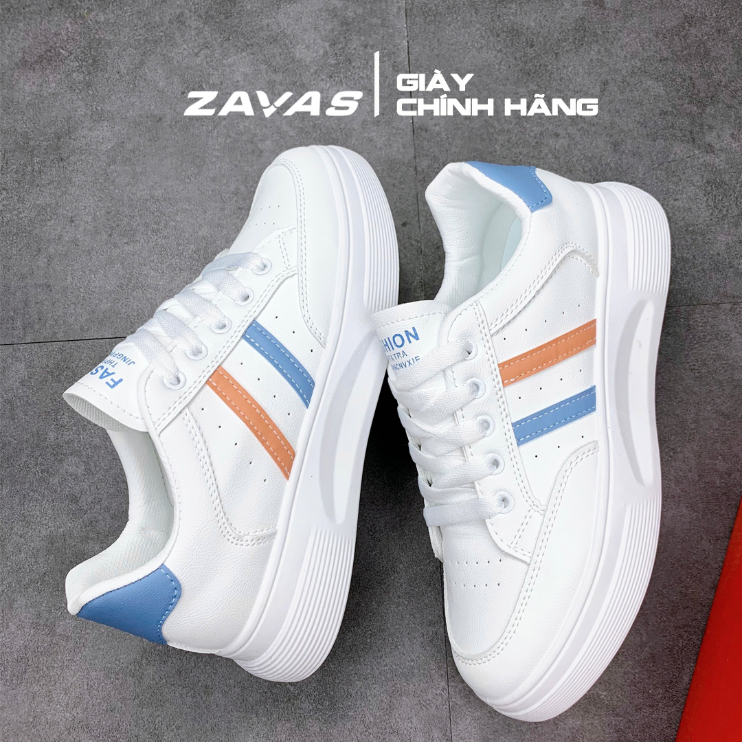 Giày thể thao nữ ZAVAS đế cao 3cm màu trắng bằng da không bong tróc mang êm chân S411 - Giày Sneaker Nữ Chính Hãng