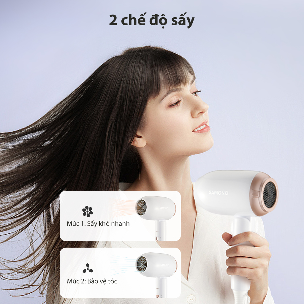 Máy sấy tóc SAMONO Thiết kế gấp gọn Công suất 1400W 2 lớp bảo vệ SW-HD02 HÀNG CHÍNH HÃNG