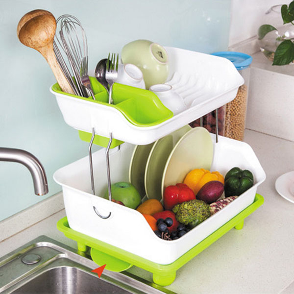 Khay Kệ 2 Tầng Úp Chén Bát Đĩa Cốc Chén Có Khay Thoạt Nước