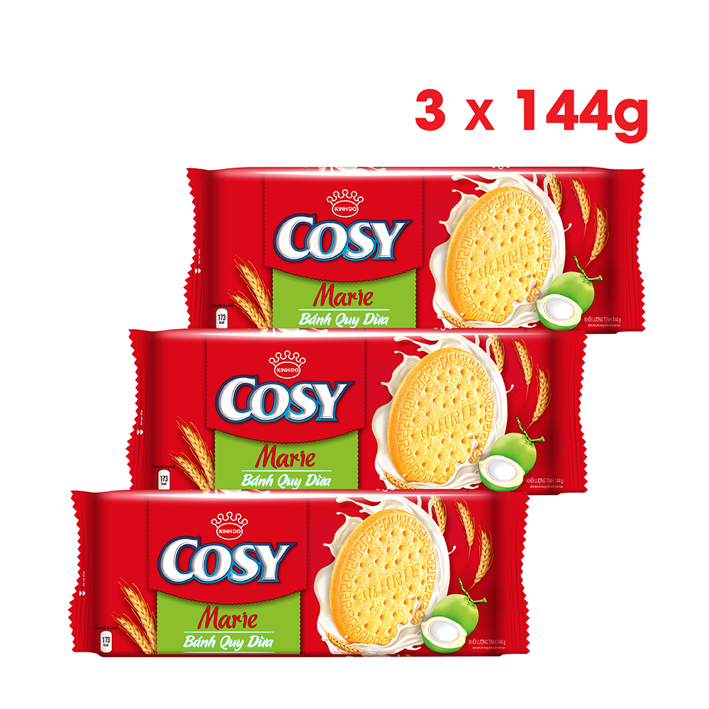 Combo 3 Gói Bánh Quy Cosy Marie Dừa 144g