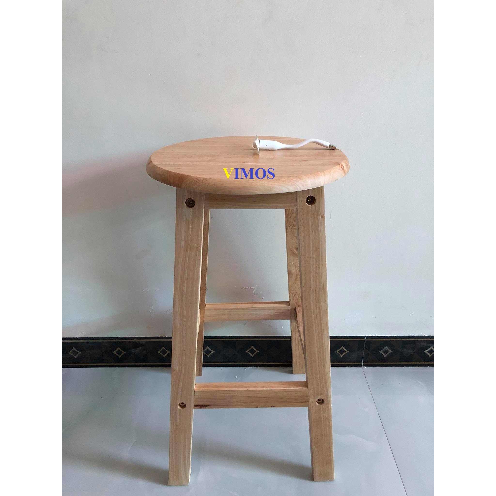 Ghế ngồi gỗ tự nhiên VIMOS cao 60cm -Tặng quạt USB