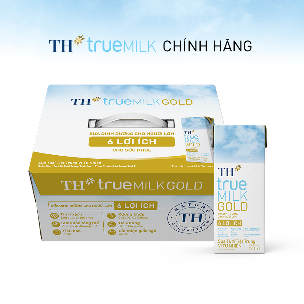 Thùng 24 hộp sữa tươi tiệt trùng vị tự nhiên TH true MILK GOLD dành cho người lớn tuổi 180 ml (180 ml x 24)