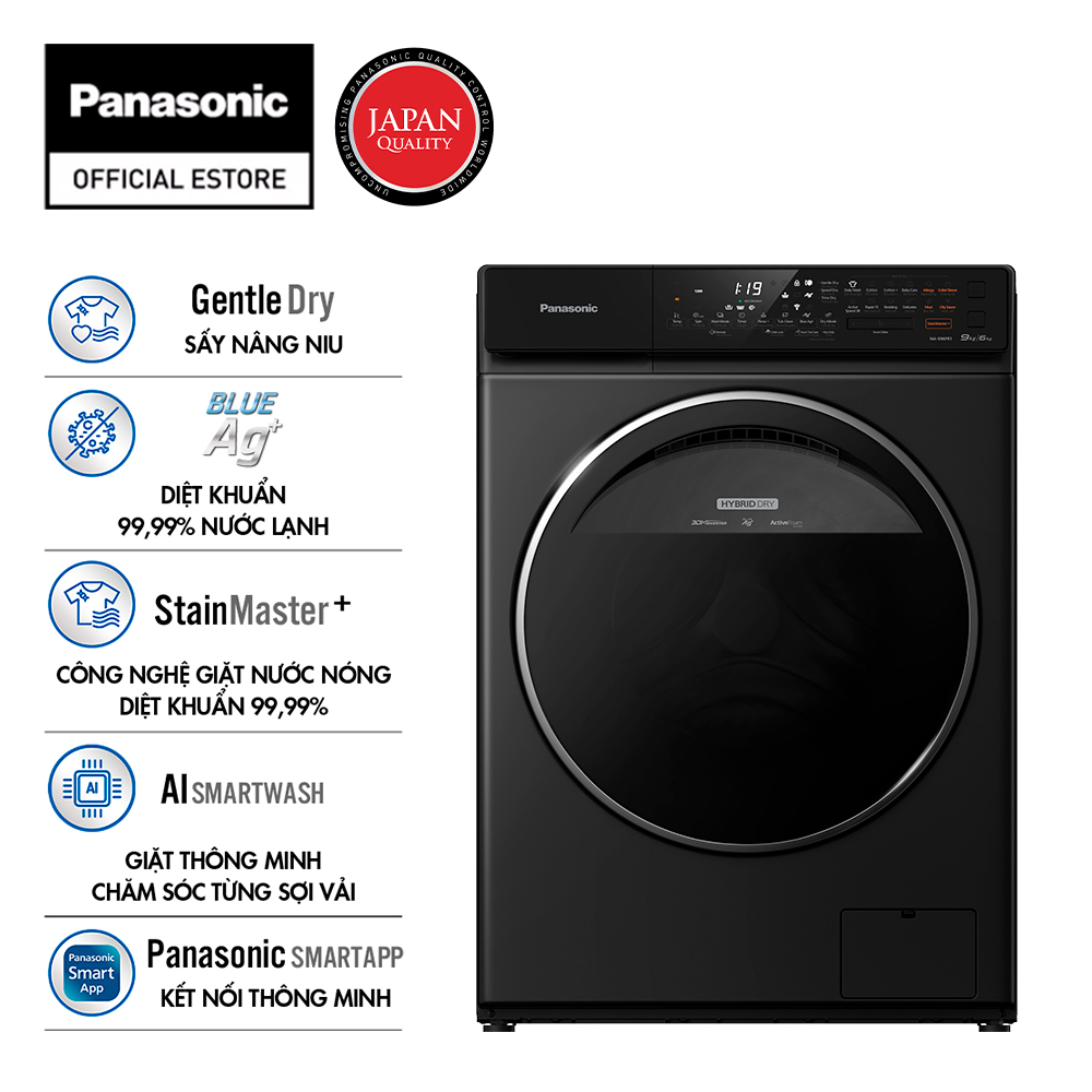 Máy Giặt Sấy Cửa Trước Panasonic 9,5 Kg giặt 6kg sấy NA-S956FR1BV - Diệt khuẩn đến 99.99% - Giặt sấy 2 trong 1- Hàng Chính Hãng (Đen) - Giao Toàn Quốc